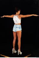 Whole body white shirt blue shorts white heels modeling t pose of Eveline Dellai 0006